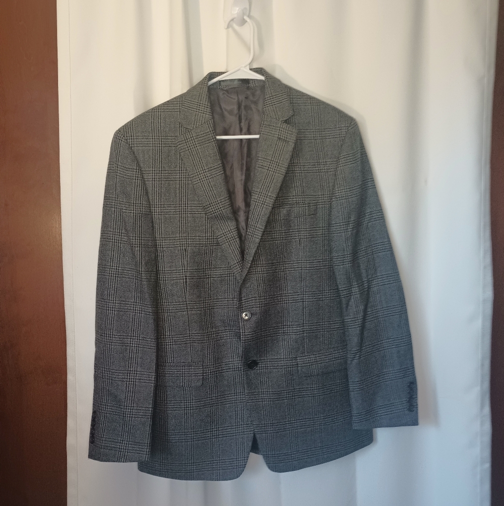 Lauren Ralph Lauren Mens Glen Plaid Wool Blazer Sport Coat 40R Gray Academia